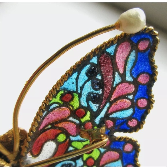 Vintage Plique ‘A Jour Enamel Butterfly Brooch - Picture 4 of 8